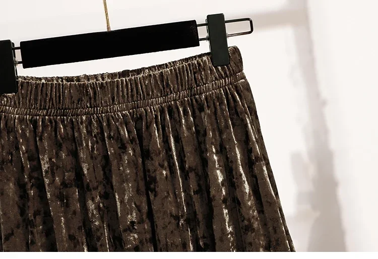 Burgunderroter Plissierter Samt-Midi-Rock für Damen, A-Linie, Herbst/Winter 2026, Vielseitig, Figurbetont, Mittellang, Lässig, Vielseitige Halbrocke – Detail 25