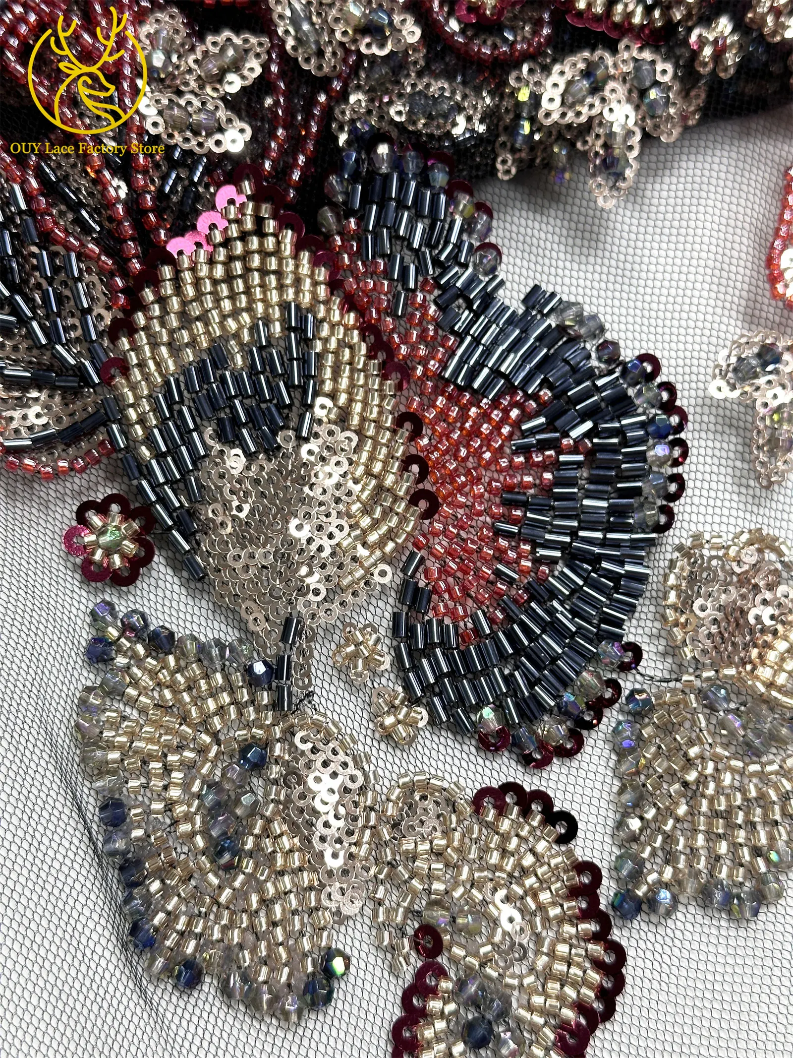 Exquisiter handgefertigter afrikanischer Spitzenstoff mit Perlen und Pailletten, 2026, modischer nigerianischer Tüll mit Blumenstickerei zum Nähen von Abendkleidern – Detail 27