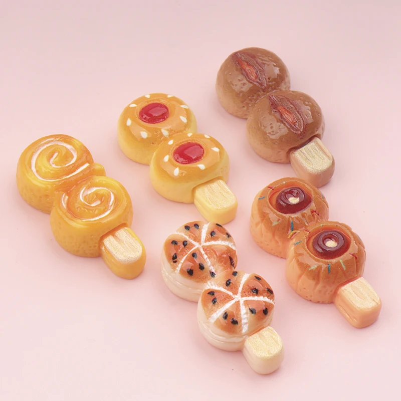10/100pcs Carton Resin Kawaii Cake Biscuit Bread Food Stick Flatback Simulation Food Art Cabochon DIY Craft Decor Accessories