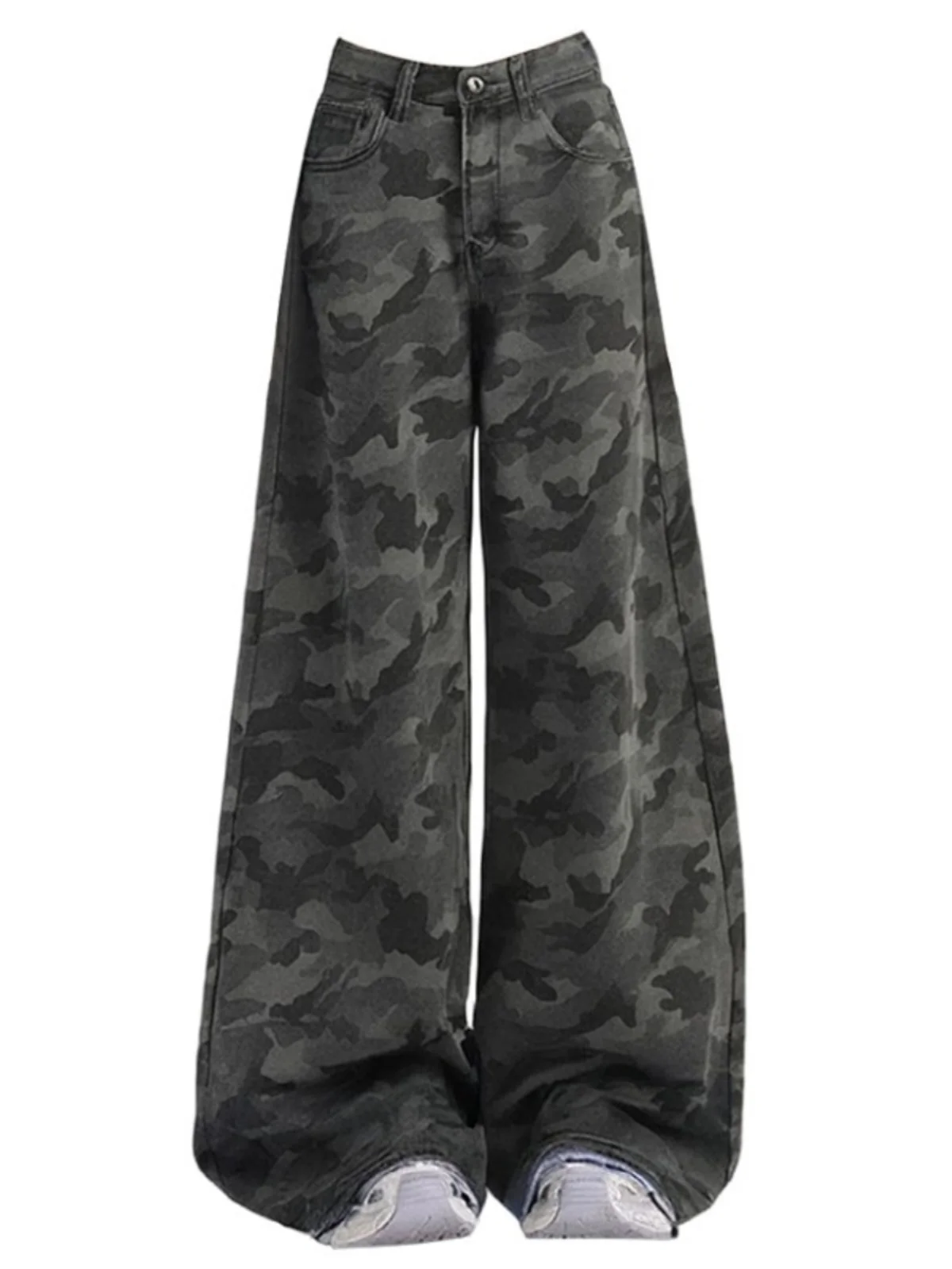 

plus Size Women's American Retro Camouflage Workwear Jeans Loose Straight Leg Wide Leg Pants Casual Trousers for Ladies