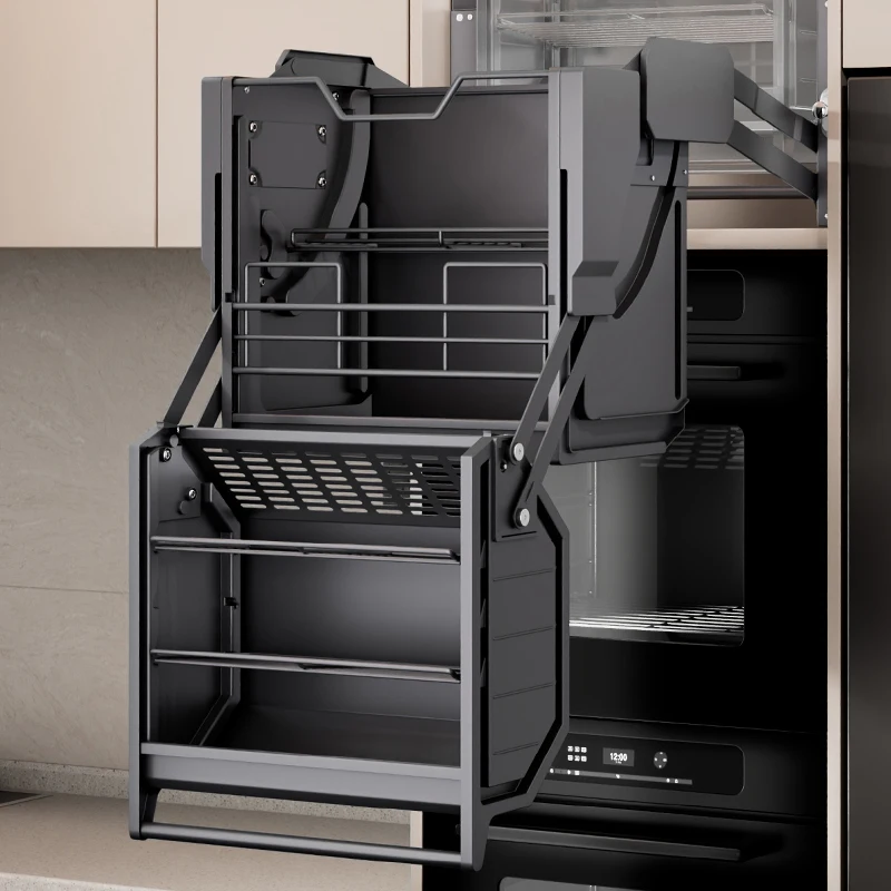 Kitchen Lift System Dropdown Lifting Basket Organizer Hydraulic High Cabinet Double Pull Down Basket