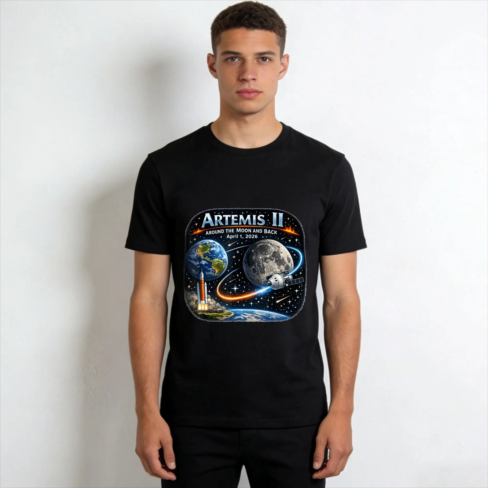 Men's T-Shirts Artemis II Launch to The Moon 2026  Casual Pure Cotton Tees Short Sleeve  T Shirt Crew Neck Tops Plus Size