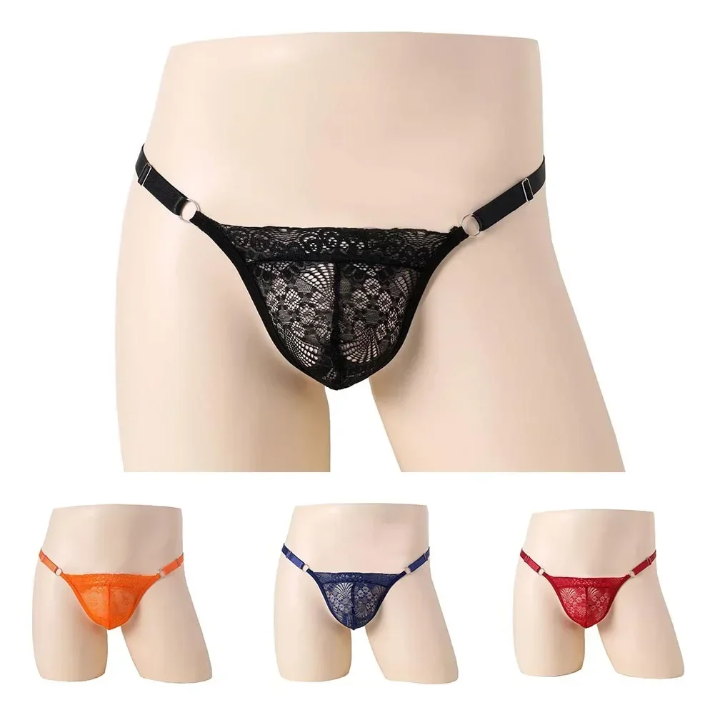 Men Sexy Men\'s Lingerie Low Waist Lace Rings Underwear Bulge Pouch Briefs Underpants Sexy Underwear For Men G-String Thongs