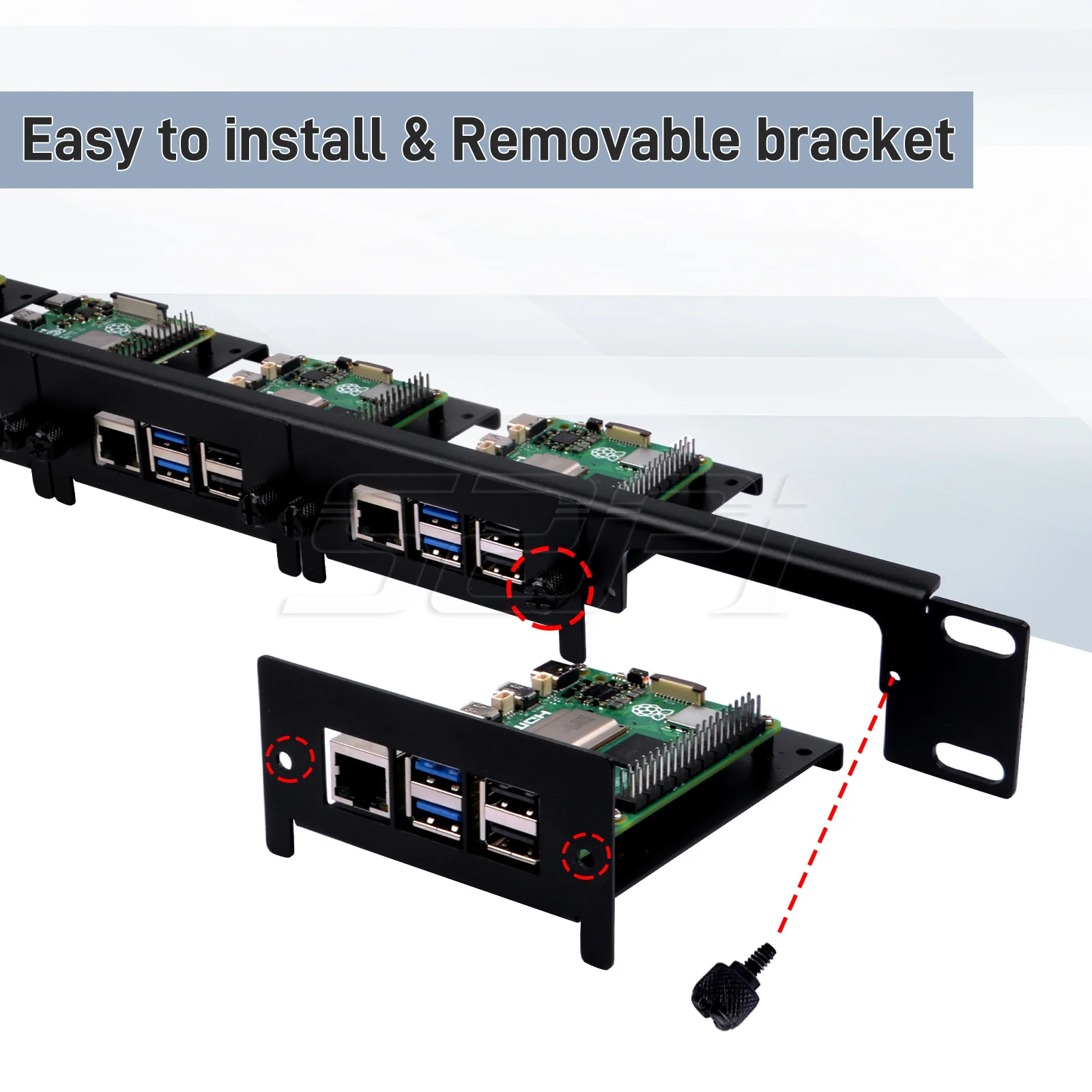 52Pi verwijderbare 1U rackmontage voor Raspberry Pi 5/4B/3B+ stalen beugel 19 inch 5 slots