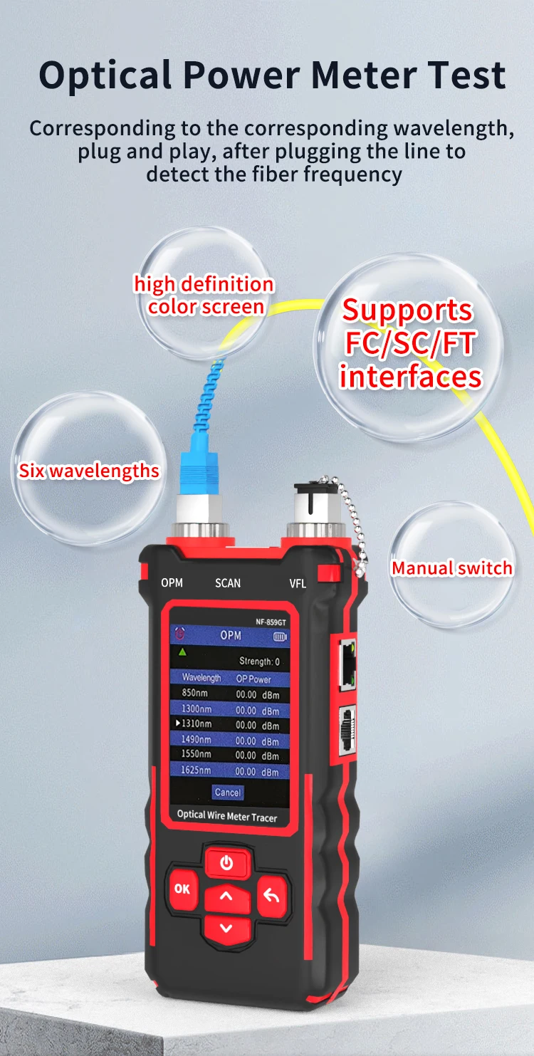 NF-859GT Leitungssucher Netzwerktester Anti-Interferenz Glasfaser-Detektor Optische Leistungsmessung Rotlicht Integrierte Maschine – Detail 13