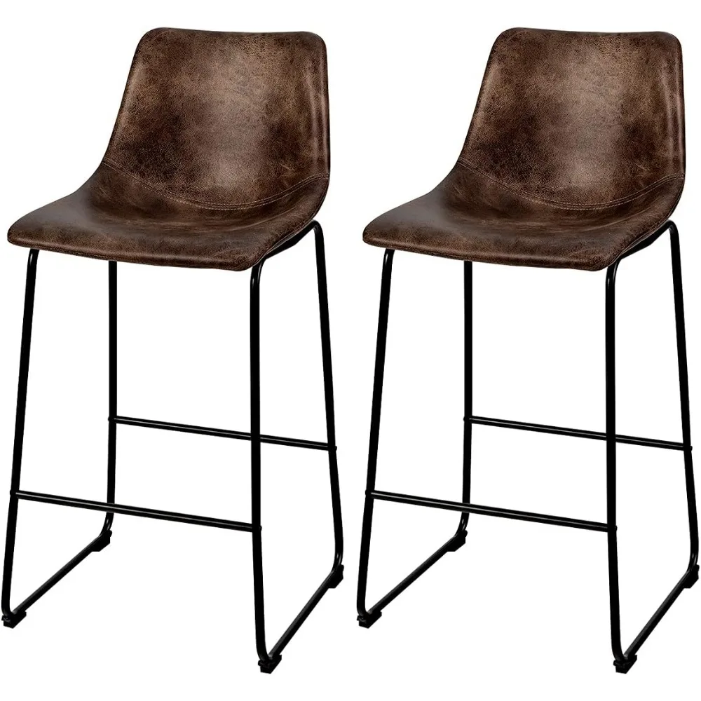

Set of 2 Leather Bar Stools - 30" Pub Height w/ Back for Kitchen Island"​