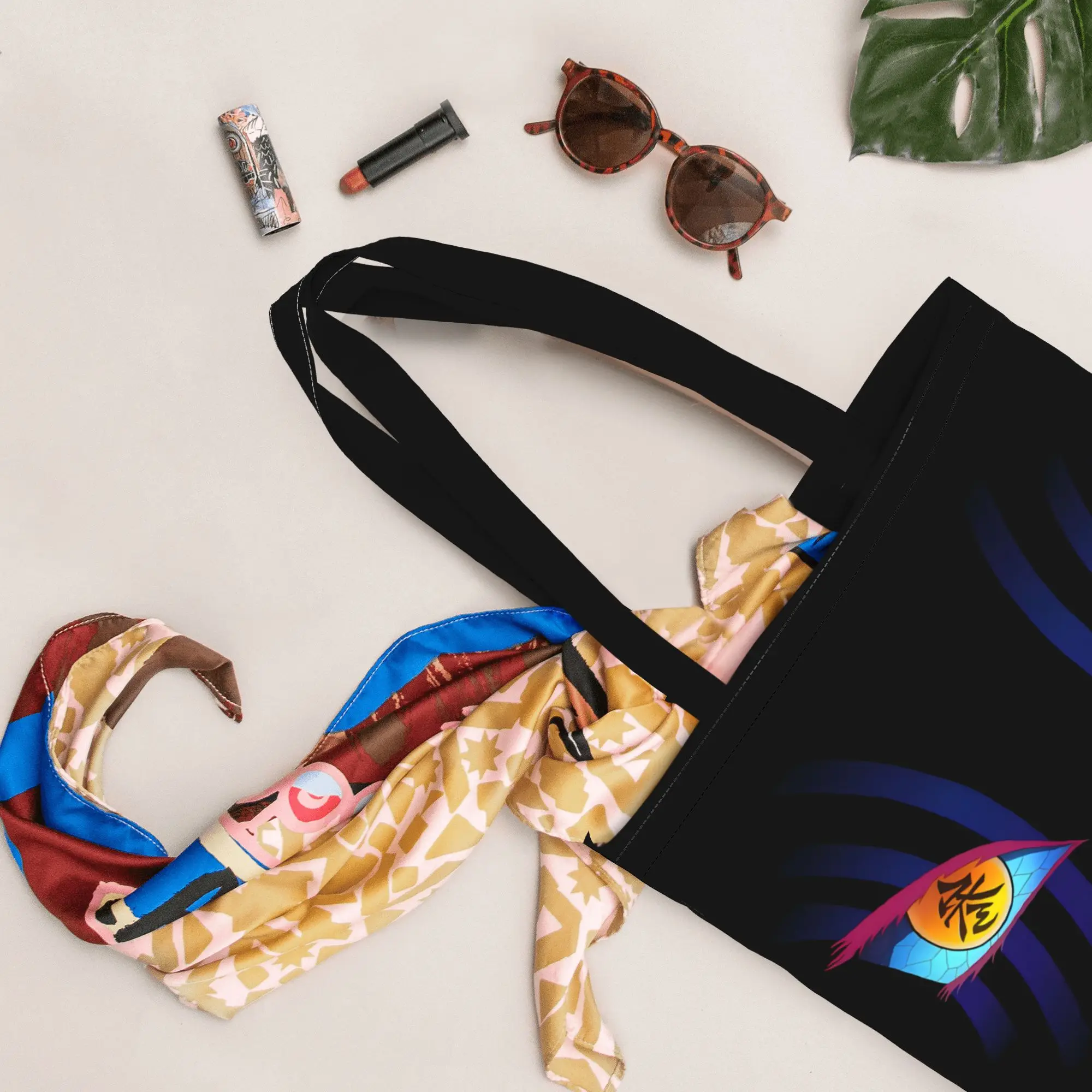 1PC Large Capacity Akaza's Eyes Demon Slayer Canvas Tote Bag Foldable Chic Pattern No Closed Design view 3