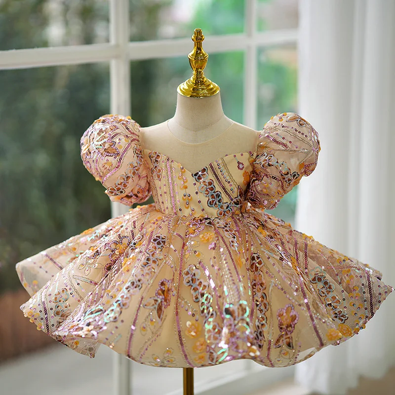 Kids Birthday Party Dresses for Little Girl Size 1To 6 Years Prom Sequin Dress 2024 Luxury Gowns Evening Formal Frock