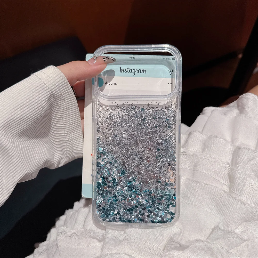 Bling Quicksand Case Cover for iPhone 17 16 Pro Max Shell Glitter Gloss Silver Blue Moving Sequins Silicone Anti-fall Hard Funda - view 6