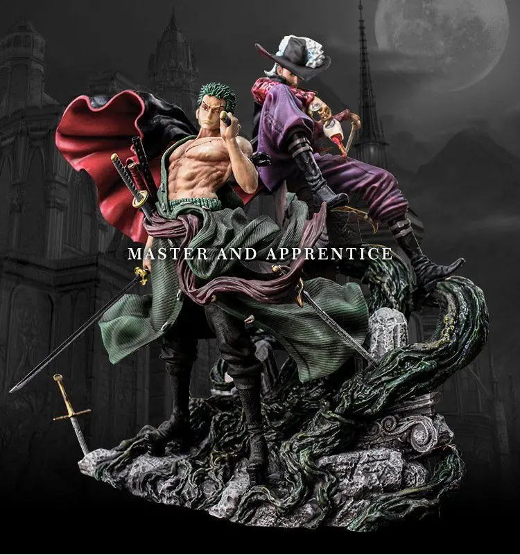 32CM Anime Figure One Piece Ronoa Zoro Master And Apprentice Sauron Mihawk  Luffy Pvc Action Collection Figure Model For Gift To