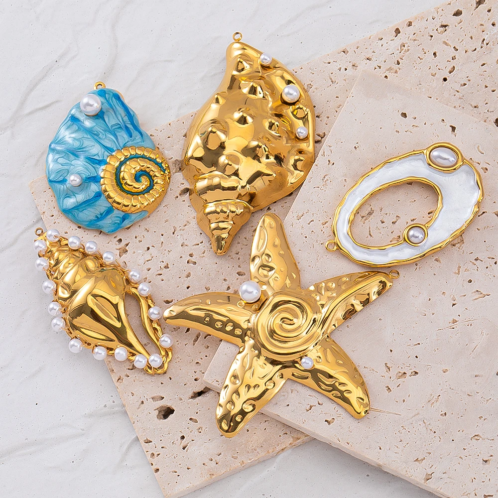 1pc Stainless Steel Big Shell Starfish Conch Charm Pendant for DIY Earrings Necklace Jewelry Making Supplies