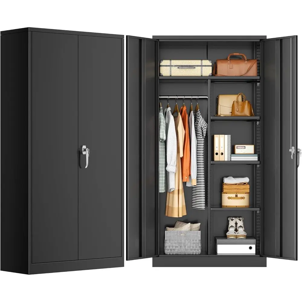 Wardrobe Cabiwith Locking Doand Shelves, Clothing Locker 72“ X 36“ X 18“ Storage Cabior Home Room, School, Employee,Gym (Black)
