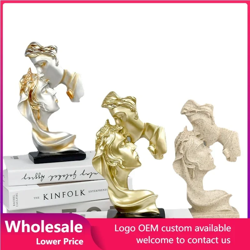 פסלים נורדי שרף זוג פסלים פיגוריין יצירתי אחד נשיקה עמוקים פסל שולחן העבודה ארון שולחן עבודה