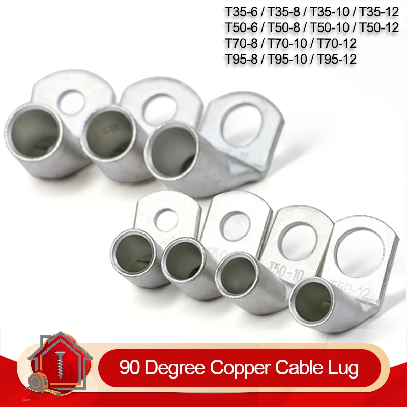 90 Degree L Shape Copper Cable Lug T35/T50/T70/T95 Right Angle Crimp Terminal Tin Plated Wire Connector for Battery Cable