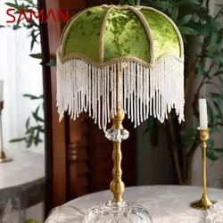 SAMAN French Table Lamp American Retro Living Room Bedroom Villa European Pastoral Creative Tassels Desk Light