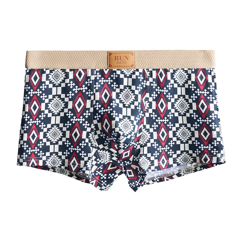

Cotton Men Underwear Print Fashion Boxer Briefs Youth Mid Waist Big Size Breathable Men Boxer Shorts