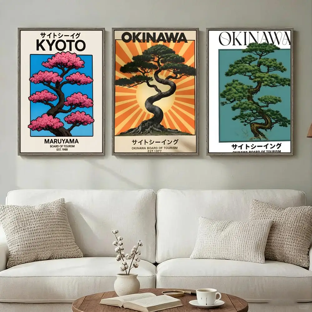 Art Retro Okinawa Travel Iconic Trees Poster Wall Art Print Poster for Living Room Bedroom Home Decor