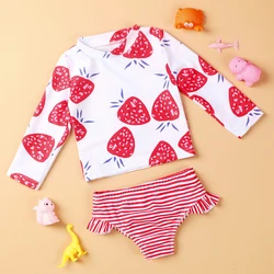 High Quality Strawberry Swimwear for Girls Swimming Clothing Long Sleeve Beachwear Bathing Suit Two Piece Swimsuit