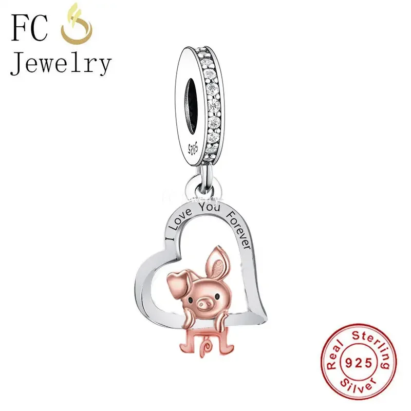 

Fit Original Pandora Charm Bracelet 925 Silver I Love You Forever Pig Bead For Making Women Teen Girls Birthday Berloque DIY