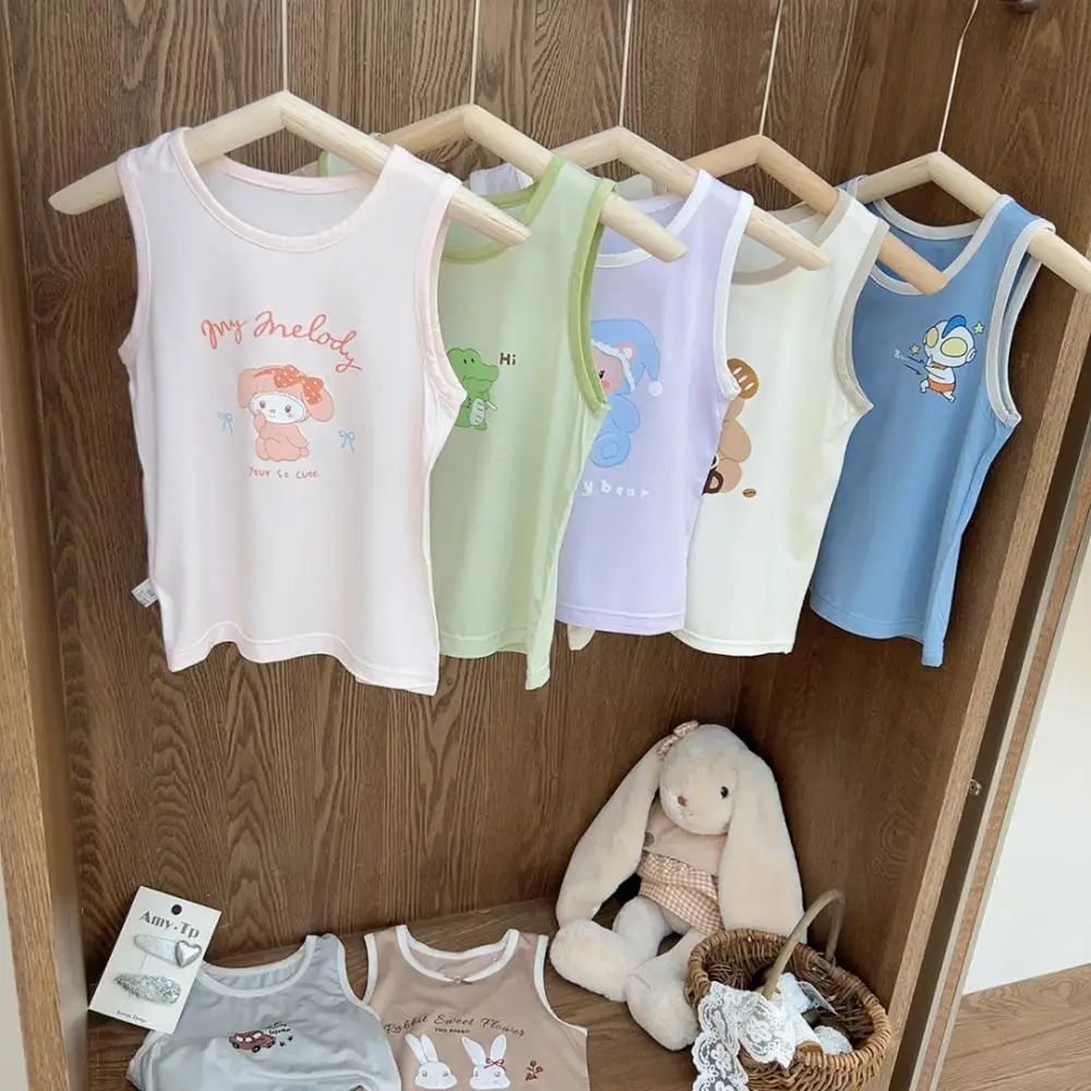 

Детский жилет от 1 до 8 лет Kawaii Sanrio Hello Kitty для девочек, новый летний мягкий слинг с короткими рукавами и рисунком, милые милые топы для малышей, подарок ребенку