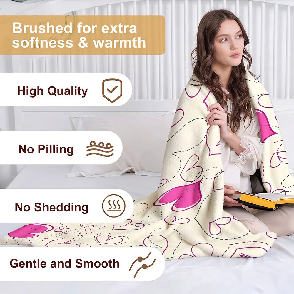 dashed heart doodle pink Soft Warm Flannel Blanket Lightweight Cozy Christmas Halloween Home Decor Room