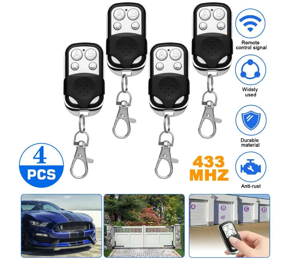 4PCS Universal Garage Door Control 433mhz Duplicator Remote Controller Command 433 92 mhz Automation Gate Opening Programmable