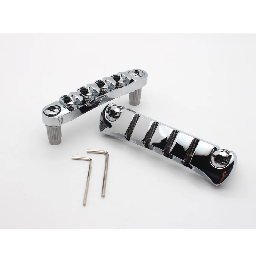 A Set Chrome 4 String Bass Tune-o-Matic Bridge & Stop Bar Tailpiece for Electric Bass Guitar