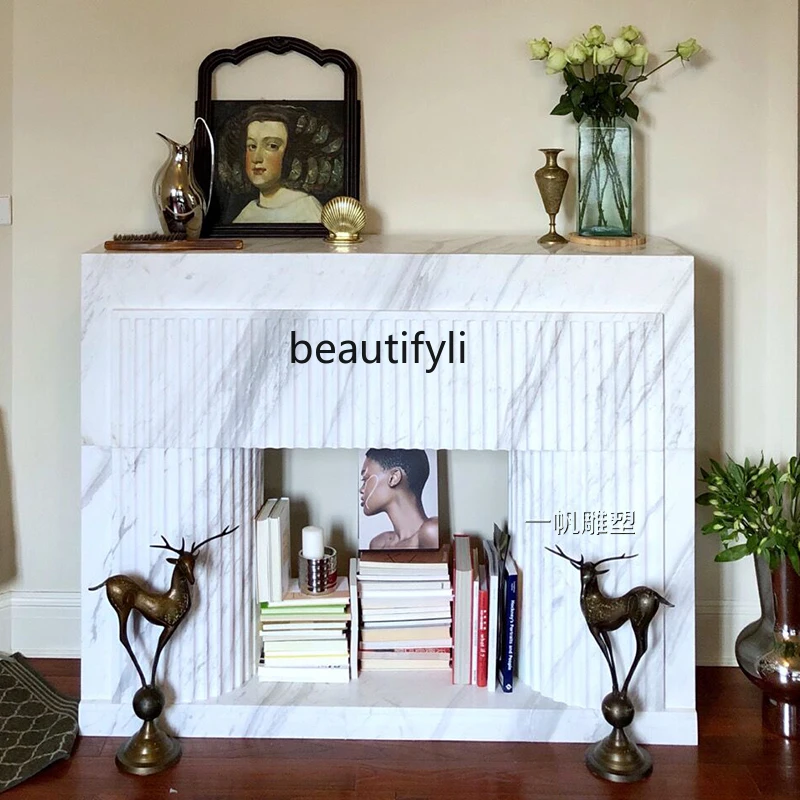 

Marble fireplace French stone mantel, modern minimalist Nordic jazz white fireplace decorative cabinet