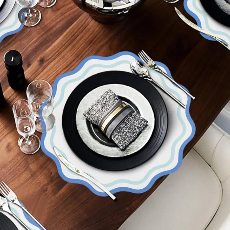 

1/6/10pcs Faux Leather Placemats Printed Flower Shape Insulated Table Mat for Kitchen Dining Table Striped Gift Plate Mat