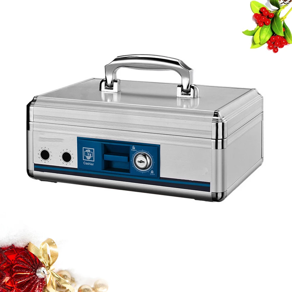 Portable Cash Box With Handle Design Metal Storage Case For Coins Keys Checks Silver B298