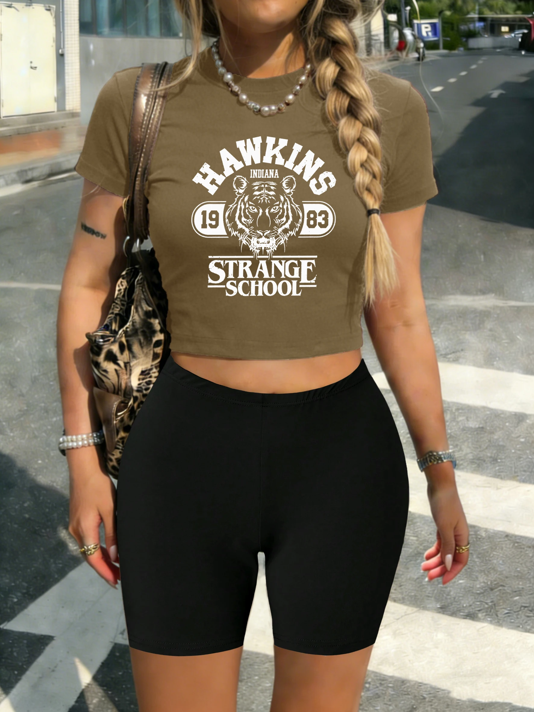 

Strange School 1983 Printing Women Slim Jogging Shorts Set Soft Summer T-Shirt Retro Comfortable Elastic Pants O-Neck Short Pant