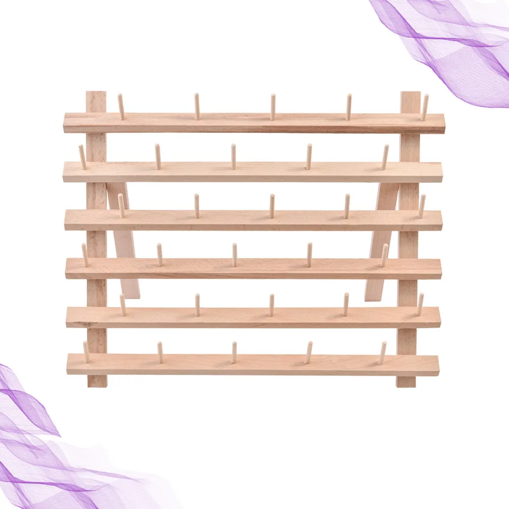 30-Spool Beechwood Thread Rack Organizer Foldable Freestanding Wall-Mountable Sewing Storage Holder for Embroidery Quilting
