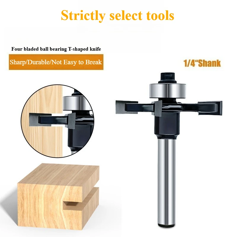 4 Flute Ball Bearing T Slot Milling Bit Hard Alloy Slotting Cutter Wood Trimming Machine Wood Router Accessories