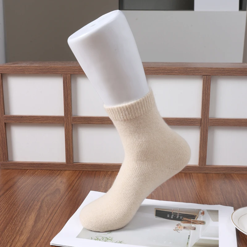 Women's 10% Cashmere Socks Warm Breathable Thick Knitted Mid-Tube Wool Socks for Home Use Cold Proof Solid Colored Couples Socks
