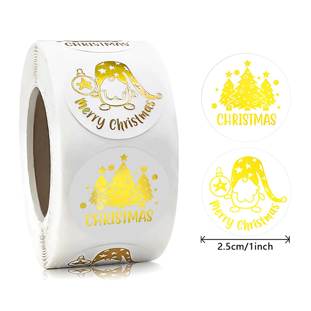 500pcs Bronzing Merry Christmas Labels Sticker 1inch Scrapbooking Stickers  for Holiday Candy Bag Decoration Gift Seals Stickers