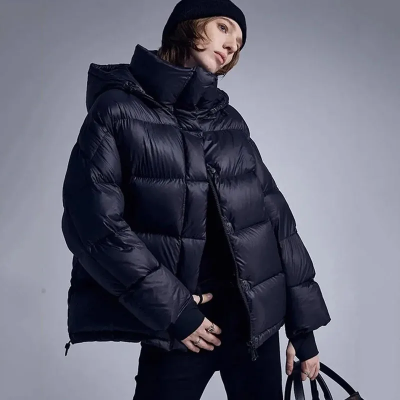 New Unisex Down Jacket Winter Short Thick Warm Coat Hooded Parker Outerwear Snow Female 90% White Duck Down Coat Lovers\' Clothes