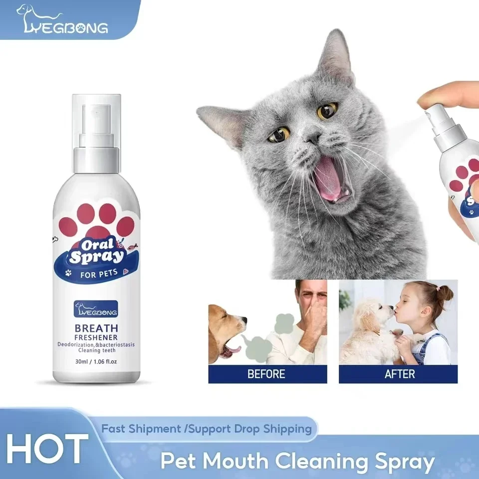 Yegbong Cat Teeth Cleaning Spray Mouth Fresh Teeth Clean Deodorant Fight Tartar Bad Breath Eliminator Pet Breath Freshen Liquid