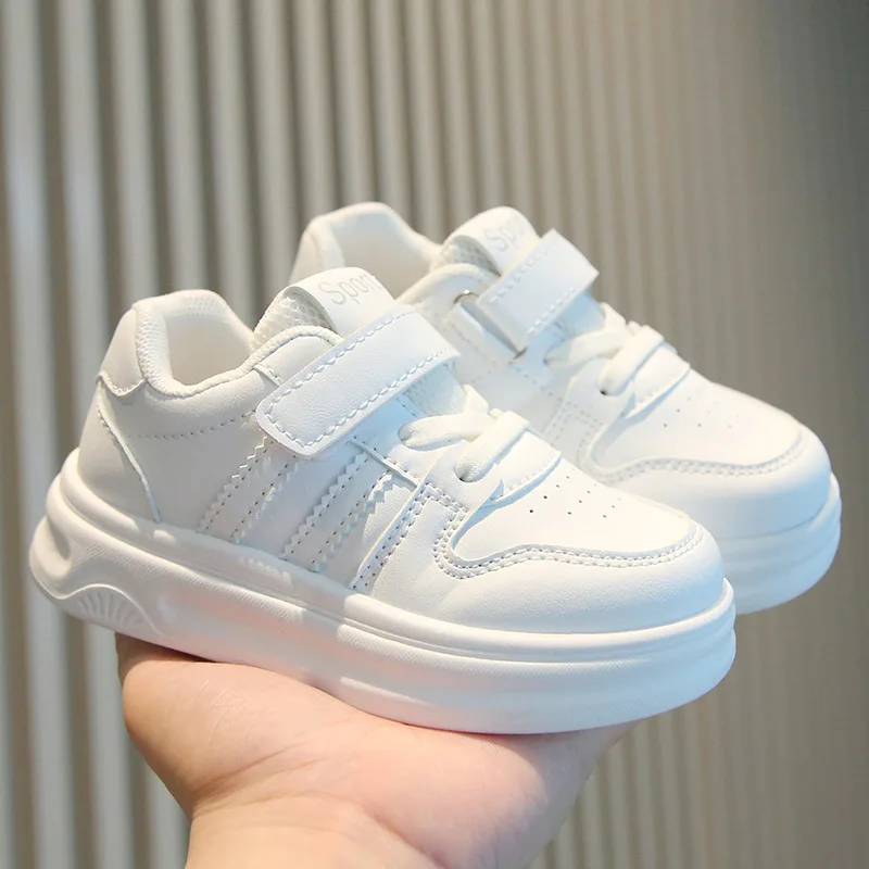 

Children Spring Autumn Fashion White Shoes Boys Lightweight Velcro Sneakers Girls Casual Comfortable Soft Soled Kids Board Shoes