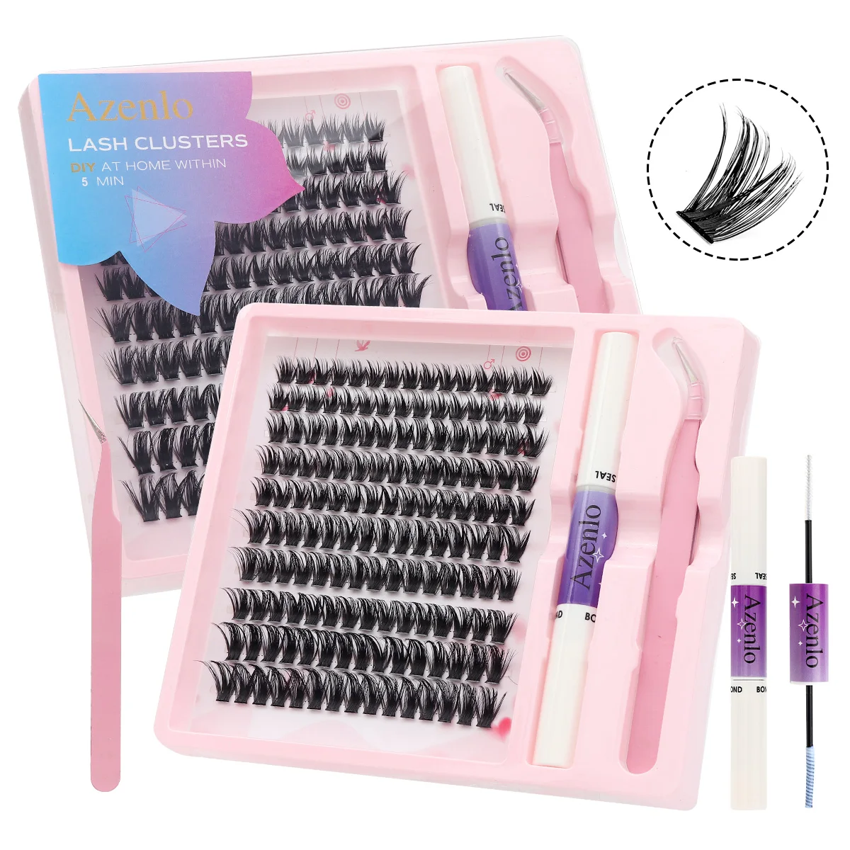 150 Stuks Diy Wimper Extensie Kit 80d Cluster Valse Eyeashes Individuele Wimpers Piekerige Pluizige Lash Extension Kit Applicator Tools