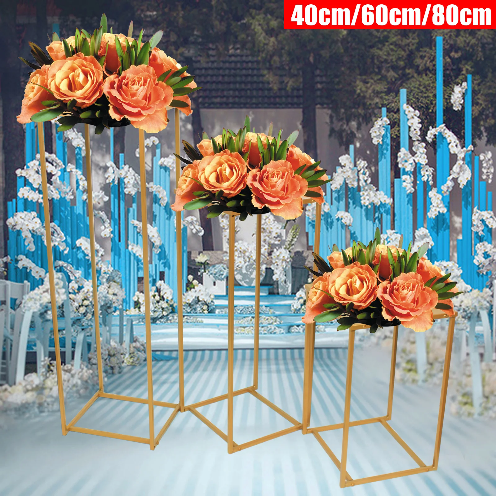 3PCS Gold Metal Wedding Flower Stand Floor Vases Flowers Column Stand Road Lead Rack for Wedding Party Event Anniversary