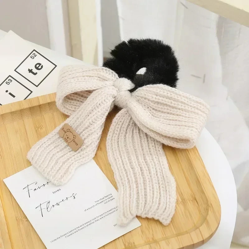 New Solid Bowel Hair Rings Knitted Wool Bow Hair Tie Hair Accessories for Girls Autumn and Winter Woolen Butterfly Hairs Band