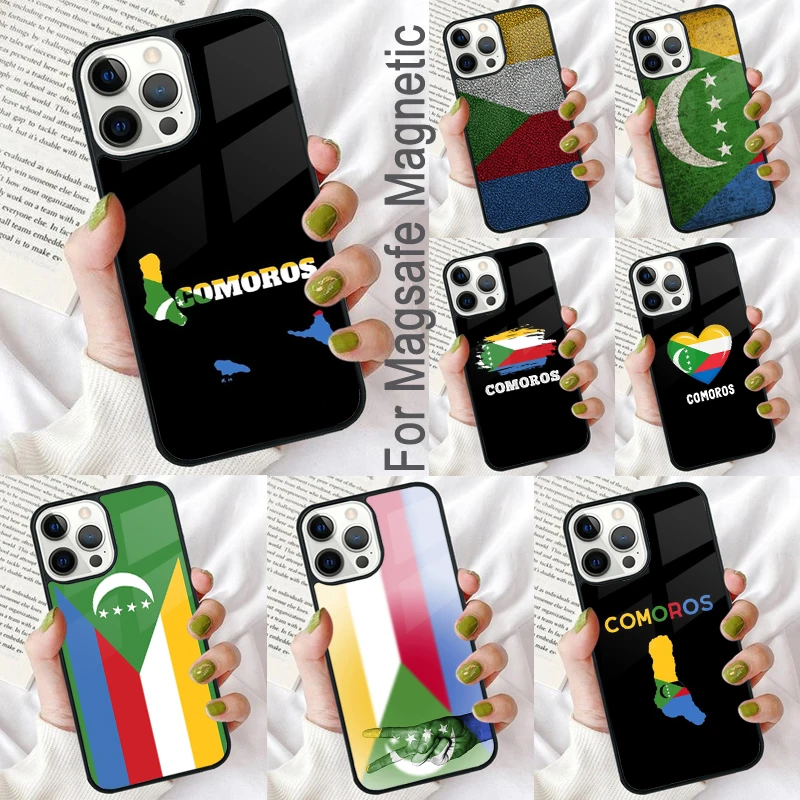 Comoros Flag Magnetic Soft Phone Case for iPhone 16 Promax 15 Pro 13 14 Plus 11 12 Mini MagSafe Coque