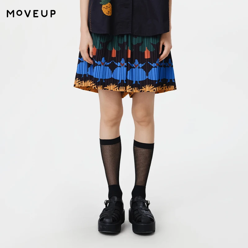 

MOVEUP Loose Straight Shorts 2026 Summer New Elastic Waist Drawstring Printed Pleated Casual Short Pants For Women 325210104