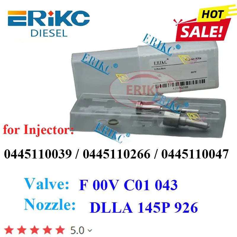 

0445110039 0445110266 0445110047 Injector Overhaul Kits NOZZLE DLLA145P926 VALVE F00VC01043 NUT F00VC14010 For 0986435017