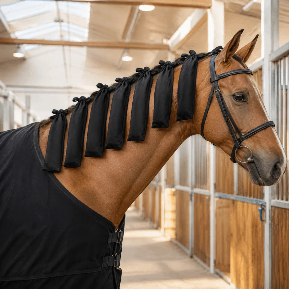 8pcs Black Horse Mane Cover Bags Woven Nylon Fabric Lightweight Mane Protectors Flexible Fit Breathable Woven Nylon Mane Bags