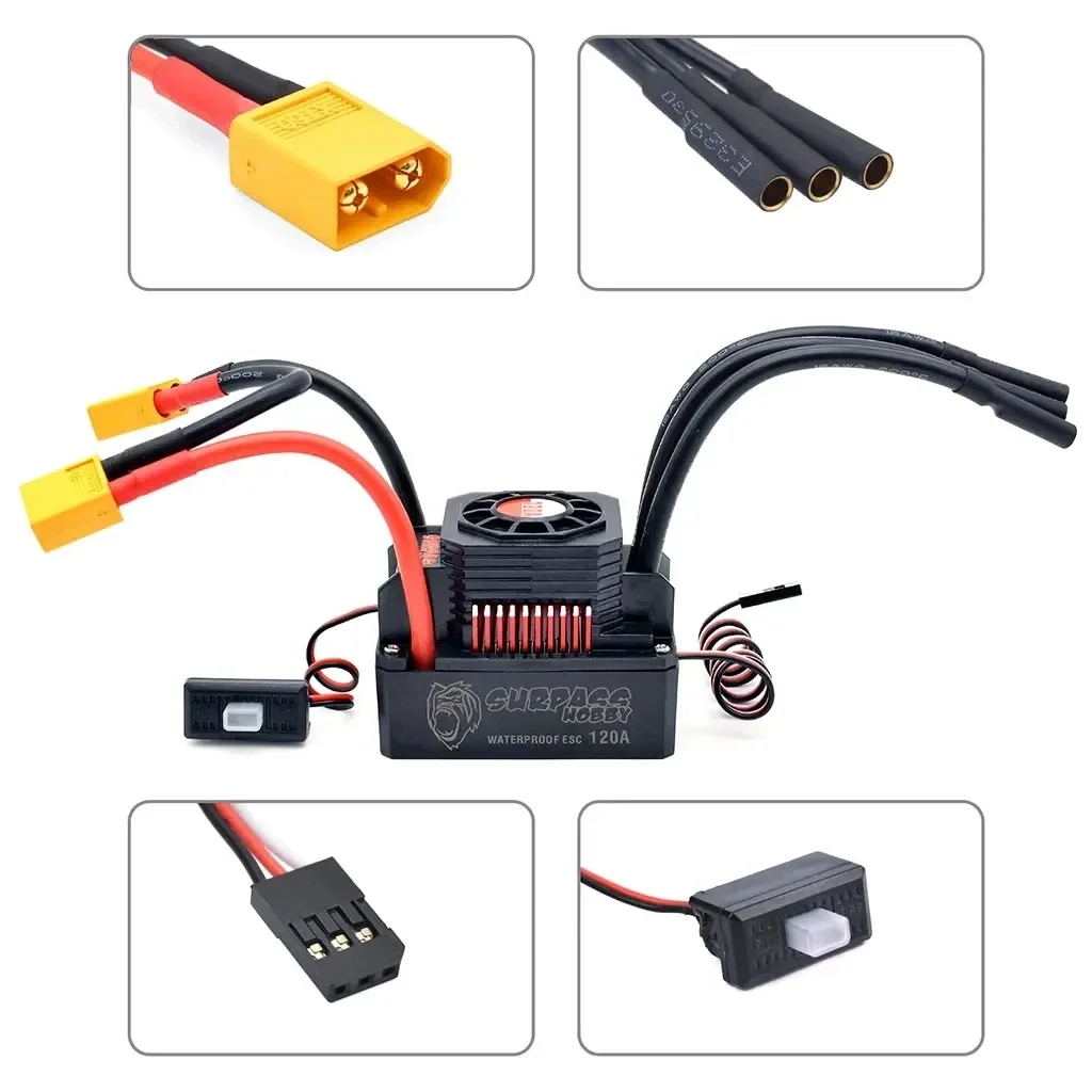 تجاوز هواية KK 3665 3670 3674 موتور 80A 120A ESC مقاوم للماء فرش كومبو ل 1/8 1/10 Wltoys MJX hglrc RC سيارة قارب RC أجزاء