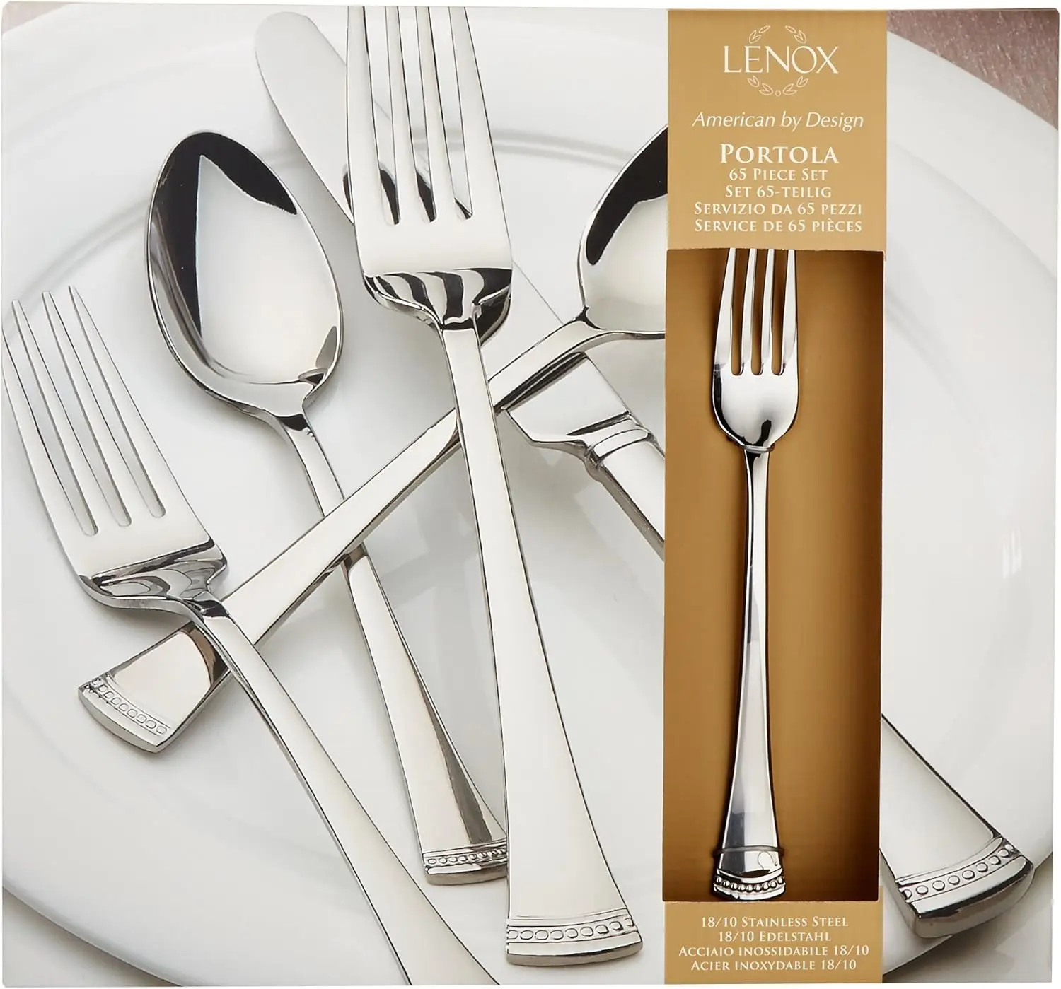 Portola 65-Piece Flatware Set Tableware Combines Rugged Craftsmanship with Easy Handling Horn Handle and Beaded Texture