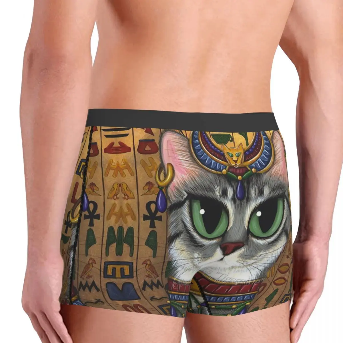 Katzen und Ankh Kreuz alten Ägypten Herren Boxershorts hoch atmungsaktive Unterhosen hochwertige 3D-Druck Shorts Geburtstags geschenke