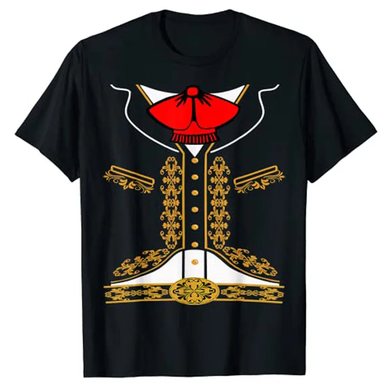 

Mariachi Charro Mexican Costume for Cinco De Mayo Halloween T-Shirt Short Sleeve Graphic Tee Tops Funny Aesthetic Clothes Gifts