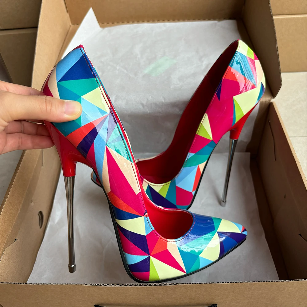 

Newly Fashion Design 16cm Thin High Heels Stilettos Sexy Colored Plaid Pumps Cross Dresser Fetish Model Party Unisex Shoes